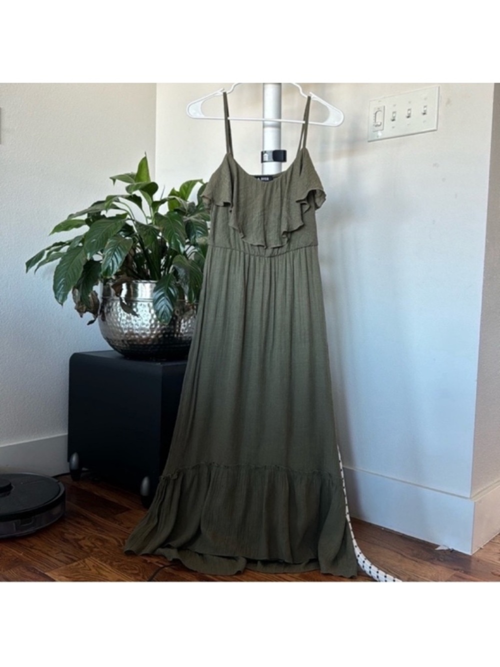 A. Byer High-Low Summer Maxi Dress Sz S Green Ruffles Straps